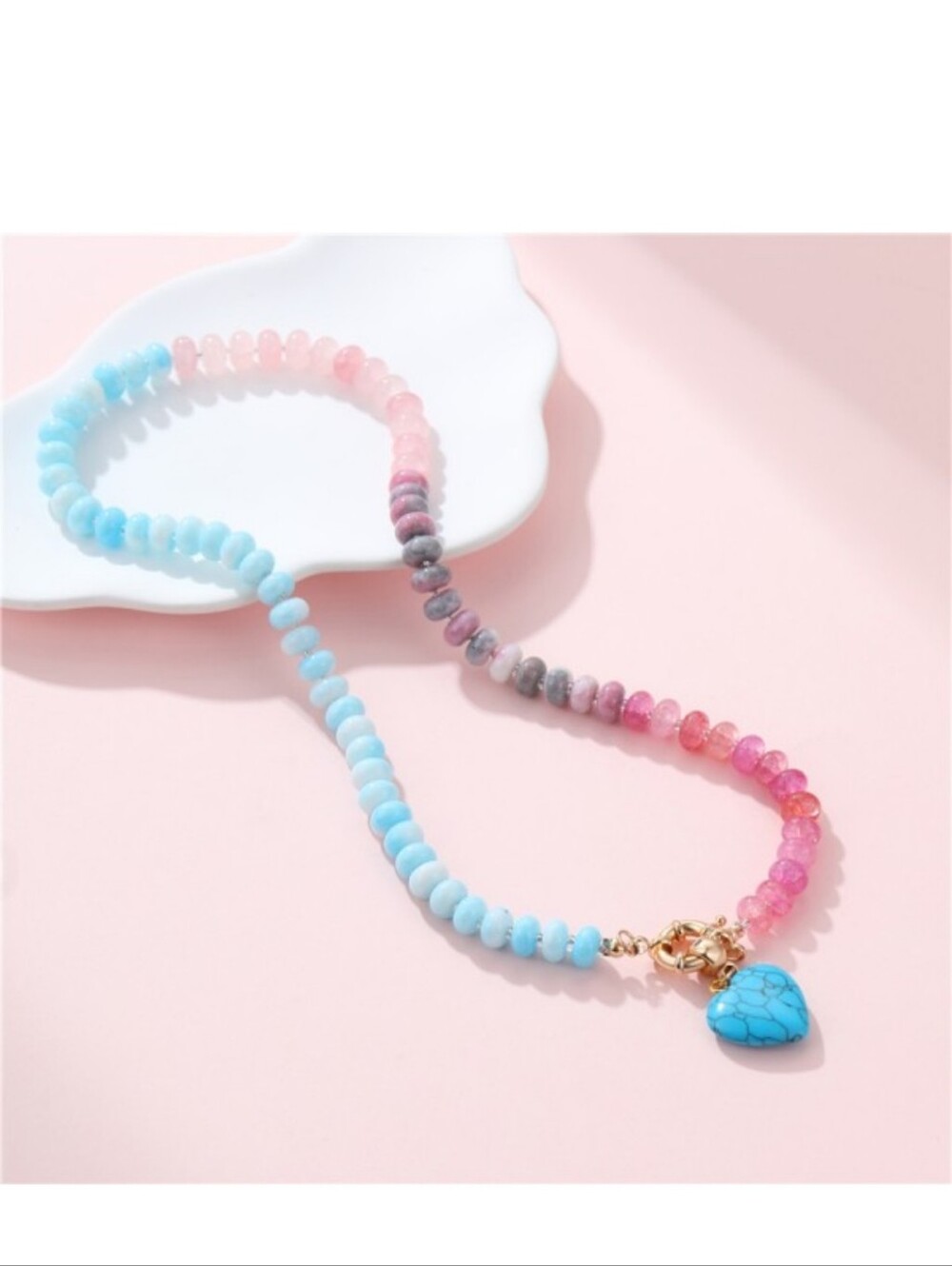PB #24 Multi-color Necklace Turkquiose Heart Charm